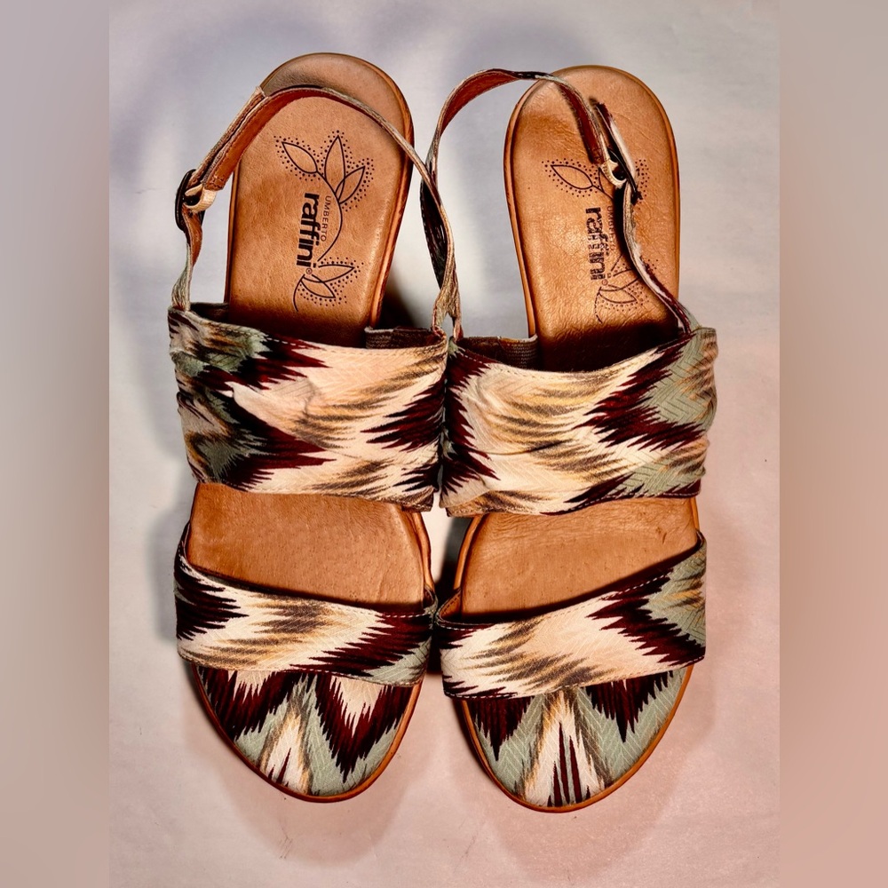 Umberto Raffini Women's Size 39 US 8-8.5 Fabric Peep-toe Slingback Wedge Sandals